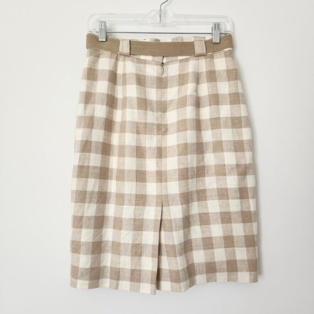 Vtg 70s Plaid Skirt Set Sz 10 Tan Jacket Union Made Linen JH Collectibles ILGWU - Picture 6 of 16